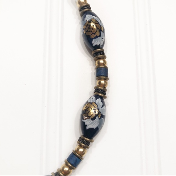 Beaded blue and gold necklace - Picture 2 of 2